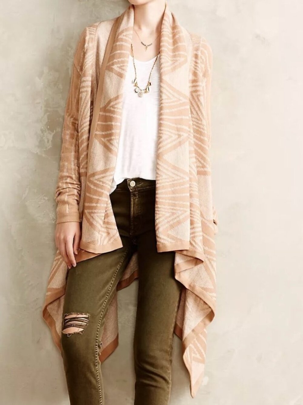 Anthropologie Beige and Cream Draped Geometric Cardigan